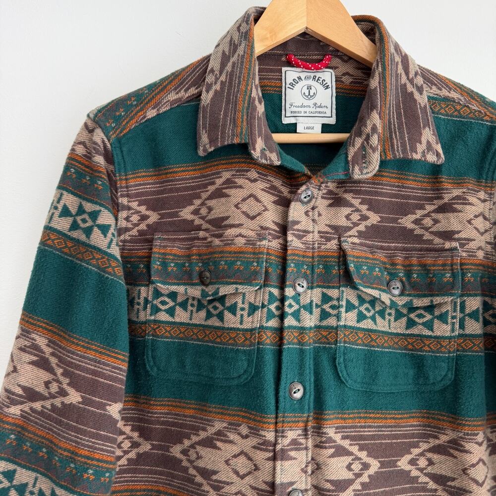 Iron & Resin Taos Shirt Mens Large Flannel Aztec Southwestern Jacquard Huckberry